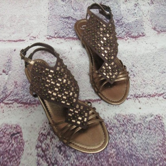 New Sandals Shoes Size 5.5 Woman Bronze Bling Cute Grazie Summer Travel … - Picture 1 of 8